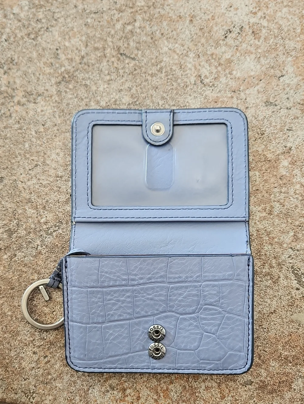 Fossil Light Blue Croc-Embossed Card Holder Keychain